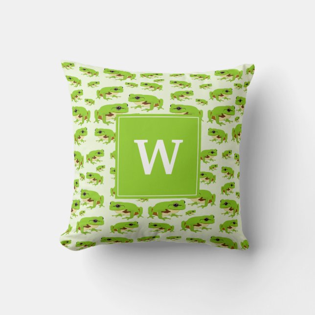 Personlig Monogram Cute Grönt Träd Frog Mönster Kudde (Framsida)