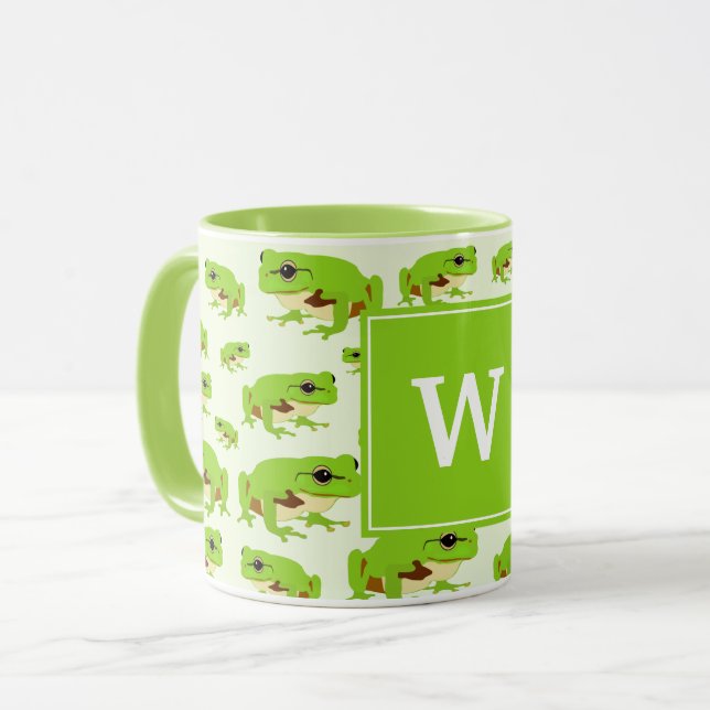 Personlig Monogram Cute Grönt Träd Frog Mönster Mugg (Framsida vänster)