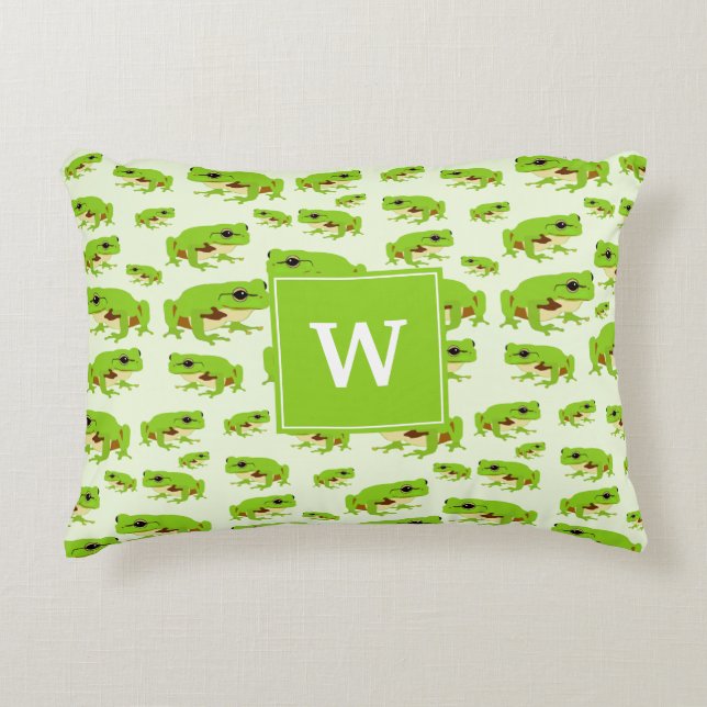 Personlig Monogram Cute Grönt Träd Frog Mönster Prydnadskudde (Framsidan)