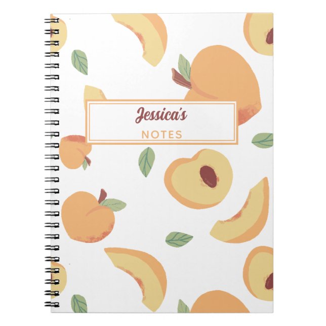 Personlig Monogram Cute Peacher Modern Gift Anteckningsbok (Framsidan)