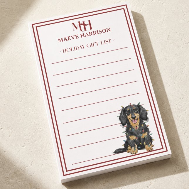 Personlig monogram Dachshund julklappslista Post-it Block (Skapare uppladdad)