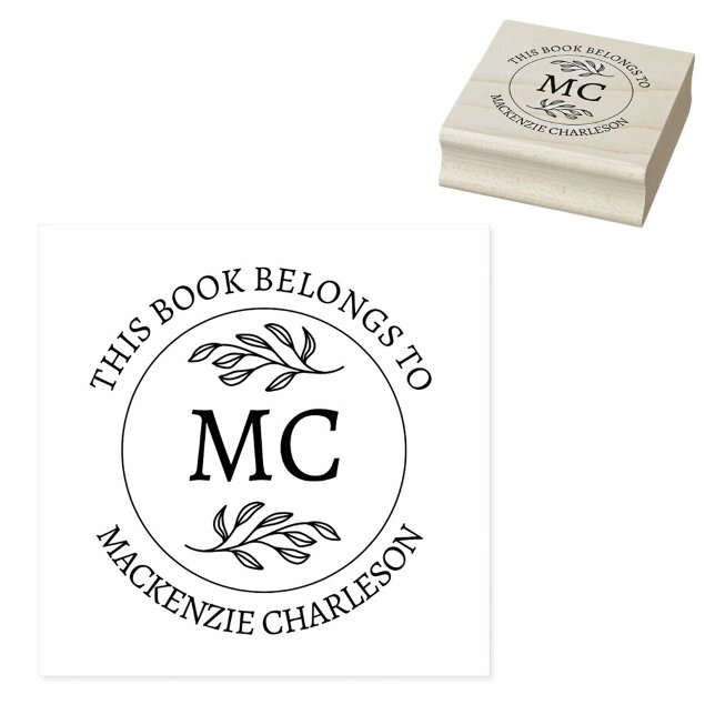 Personlig monogram Denna bok tillhör Stämpel (Botanical Leaf classical monogram initial personalized Ex Libris from the library of rubber stamp)