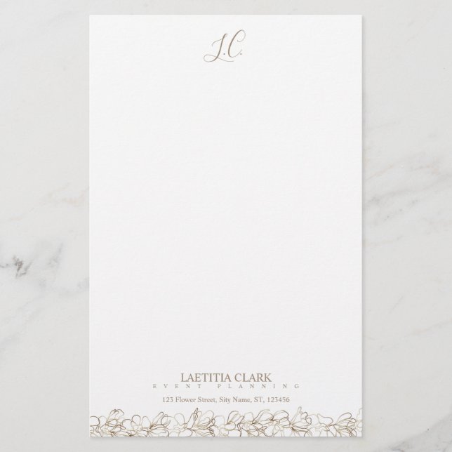 Personlig Monogram Elegant Blommigt Brevpapper (Framsida)