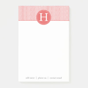 Personlig monogram Elegant korall chevron Post-it Block