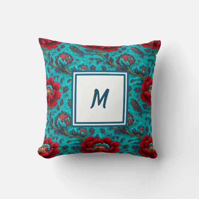 Personlig monogram – Elegant modern blomma Kudde (Framsida)