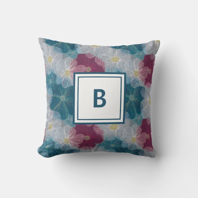 Personlig monogram - Elegant modern blomma Kudde (Framsida)