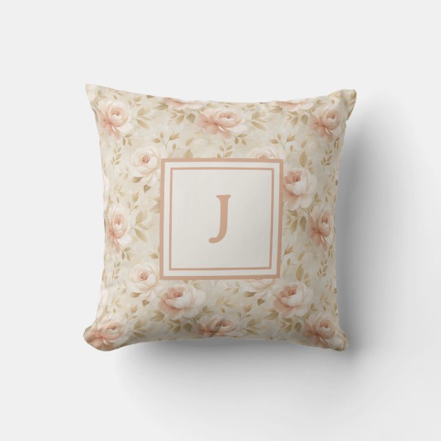 Personlig monogram – Elegant modern blomma Kudde (Framsida)