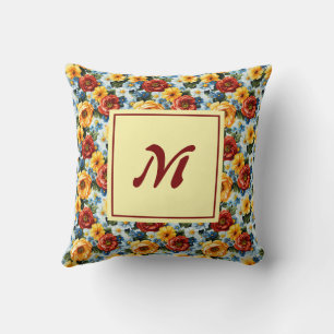 Personlig monogram – Elegant modern blomma Kudde