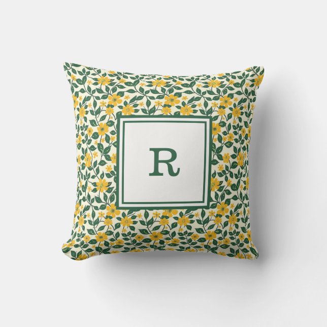 Personlig monogram - Elegant modern blomma Kudde (Framsida)