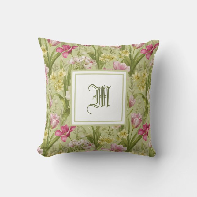 Personlig monogram - Elegant modern blomma Kudde (Framsida)