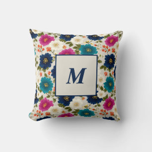 Personlig monogram – Elegant modern blomster Kudde