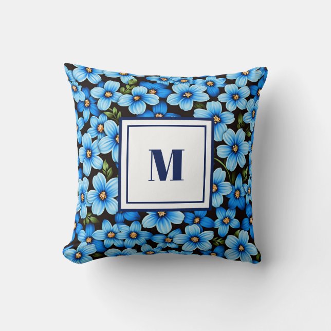 Personlig monogram – Elegant modern blomster  Kudde (Framsida)