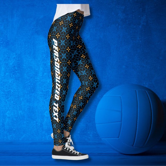 Personlig Monogram Elegant Mönster Leggings (Unique Custom Monogram Name and Mediterranean Pattern Leggings)