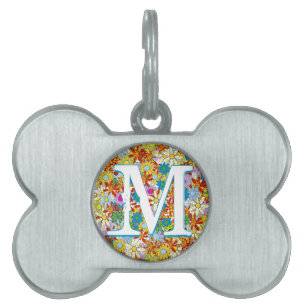Personlig Monogram eller Namn Blommönster ID-bricka Husdjur