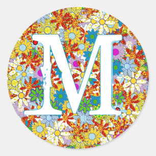 Personlig Monogram eller Namn Blommönster Runt Klistermärke