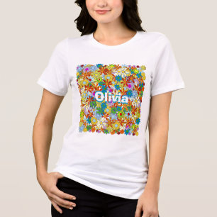 Personlig Monogram eller Namn Blommönster Tee Shirt