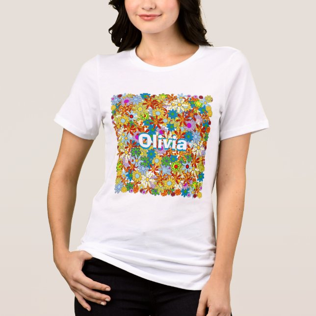 Personlig Monogram eller Namn Blommönster Tee Shirt (Framsida)