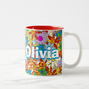 Personlig Monogram eller Namn Blommönster Två-Tonad Mugg
