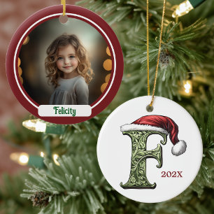 Personlig Monogram F julprydnad Julgransprydnad Keramik