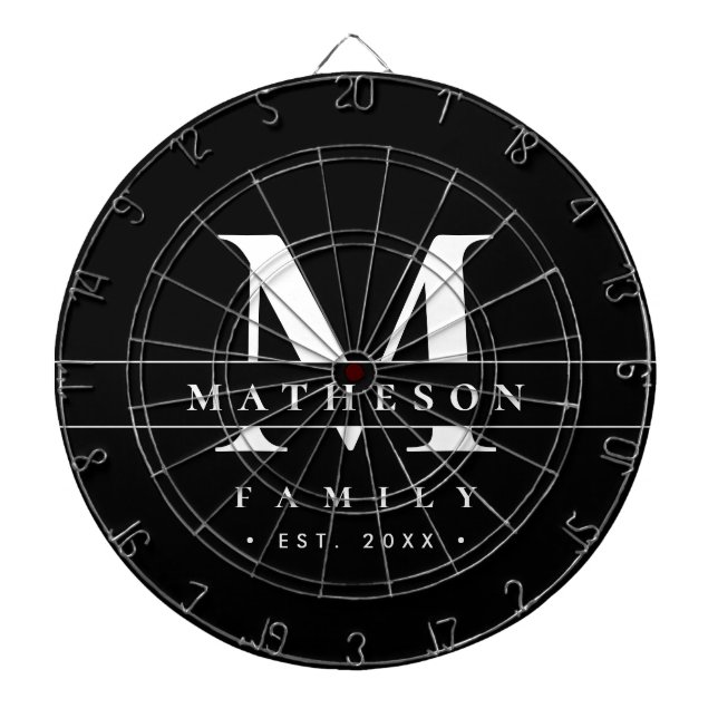 Personlig Monogram-familjen Svartvit Modern Darttavla (Framsidan)