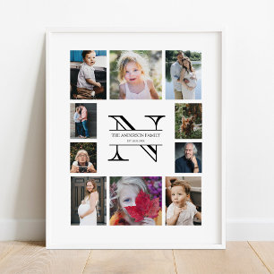 Personlig Monogram Family 10 Photo Collage Poster