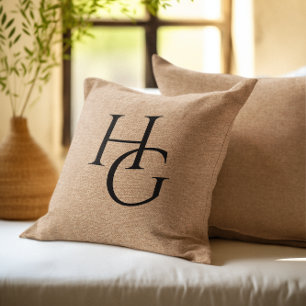 Personlig Monogram Faux Burlap Kudde
