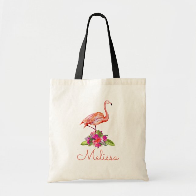 Personlig Monogram Flamingo Tropical Cute Tygkasse (Framsidan)