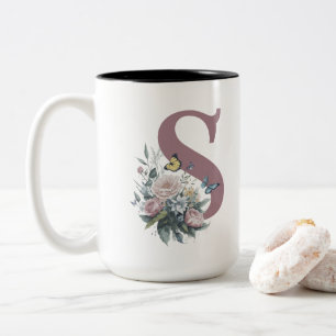 Personlig Monogram Flower Namn Två-Tonad Mugg