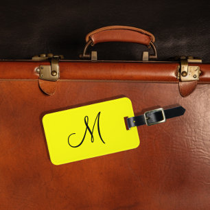 Personlig Monogram fluorescerande Gult Bagagebricka