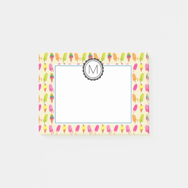 Personlig Monogram för iskräm Post-it Block (Framsida)