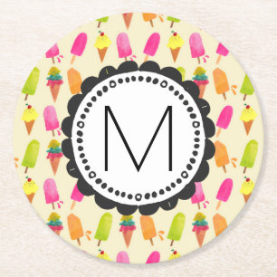 Personlig Monogram för iskräm Underlägg Papper Rund