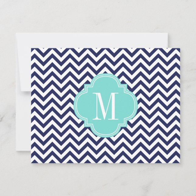 Personlig Monogram för marin Chevron Zigzag Anteckningskort (Framsida)