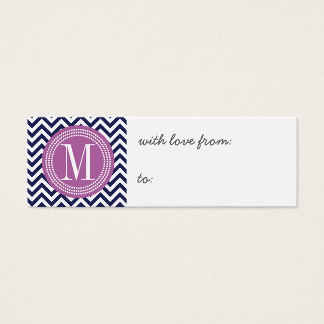 Personlig Monogram för marin Chevron Zigzag Litet Visitkort (Framsidan)