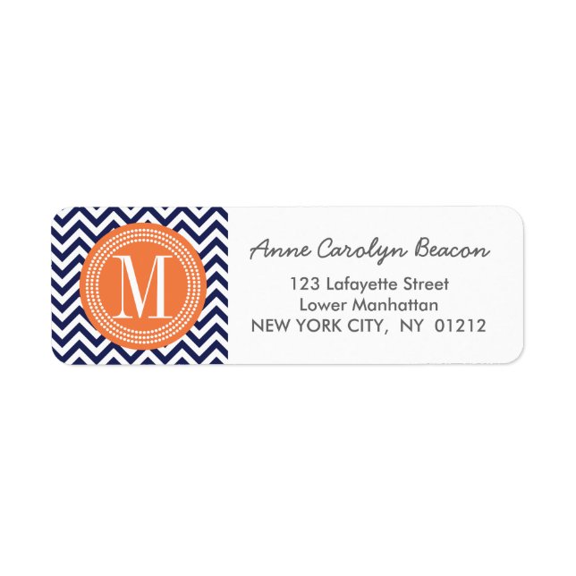 Personlig Monogram för marin Chevron Zigzag Returadress Etikett (Framsidan)