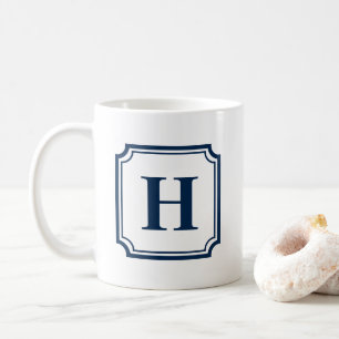 Personlig Monogram för marinblå klassisk Gräns Kaffemugg