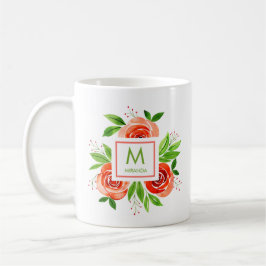Personlig Monogram för vattenfärgen Coral Ro Kaffemugg