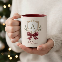 Personlig Monogram Första Namn Bow-julen Två-Tonad Mugg