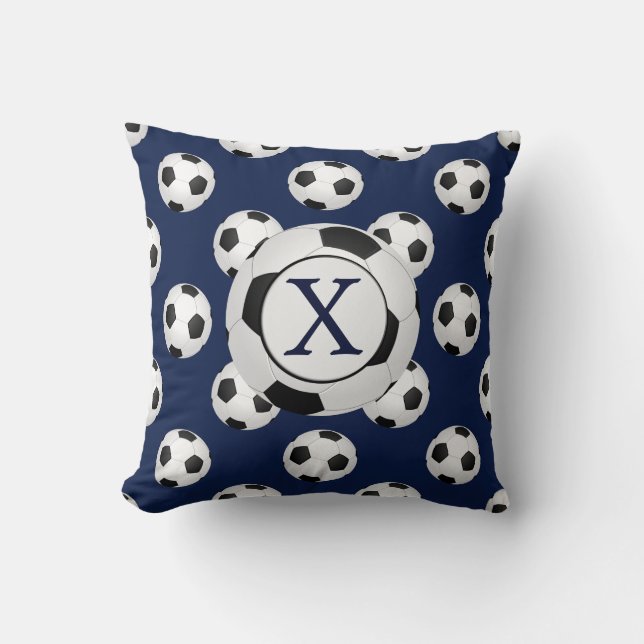 Personlig Monogram fotbolls-Bollar-sporter Kudde (Framsida)