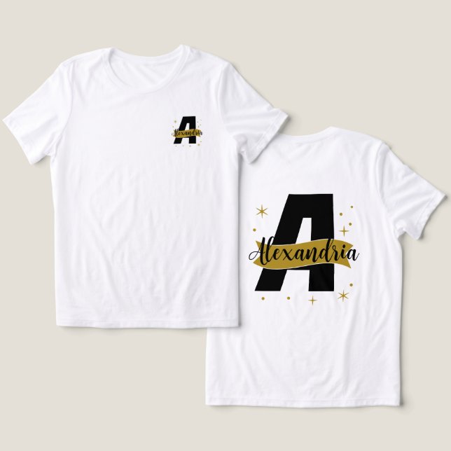 Personlig monogram Främre ficka och bakre design T Shirt (Design fram och bak)