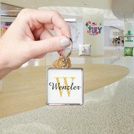 Personlig monogram fyrkantig silverfärgad nyckelring