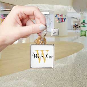 Personlig Monogram Fyrkantig Silverfärgad Nyckelring