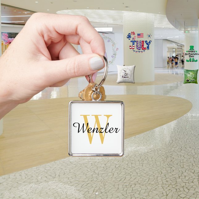 Personlig Monogram Fyrkantig Silverfärgad Nyckelring (Skapare uppladdad)