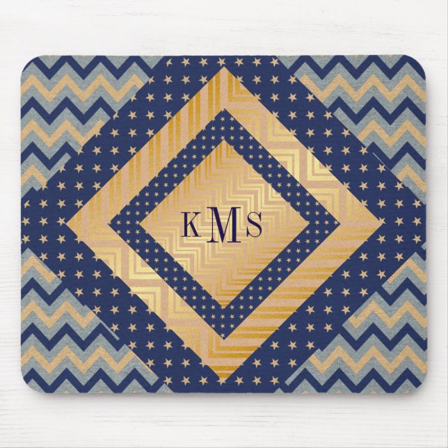 Personlig Monogram Golden Nautical Mousepad Musmatta (Framsidan)