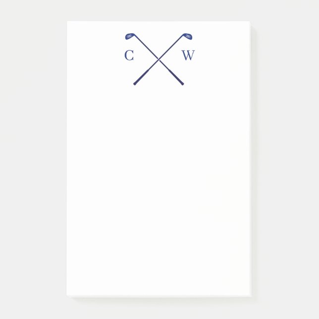 Personlig Monogram Golf Klubb Blue Post-its Post-it Block (Framsida)