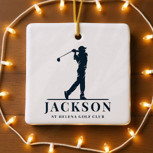 Personlig Monogram Golf Swing Navy Blue White Julgransprydnad Keramik