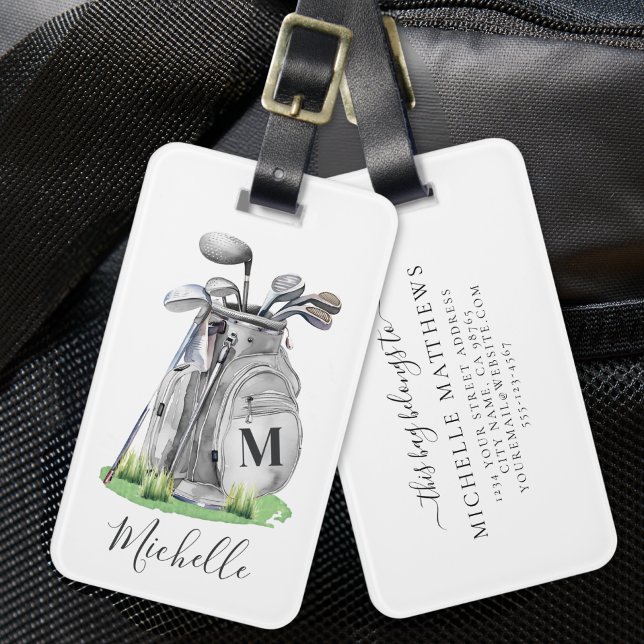 Personlig Monogram Golfväska Bagagebricka (Personalized Monogram Golf Bag Luggage Tag)
