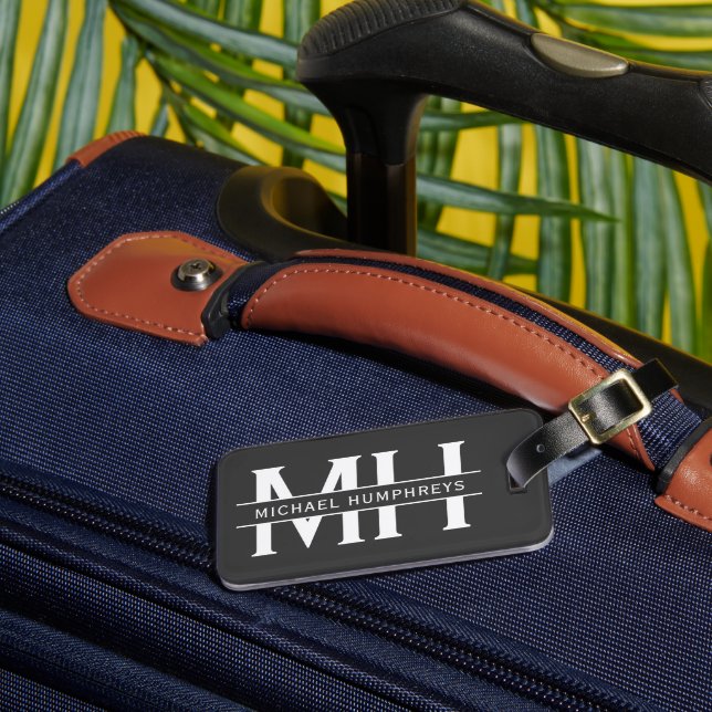 Personlig monogram grå bagage bagagebricka (Framsida Insitu 3)
