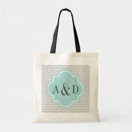 Personlig monogram grå chevron-randig tote-bag tygkasse