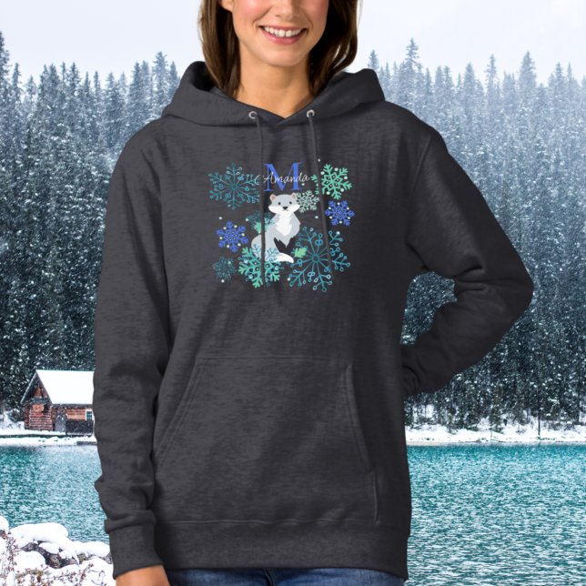 Personlig Monogram Grått Fox blue snöflingor T Shirt (Skapare uppladdad)