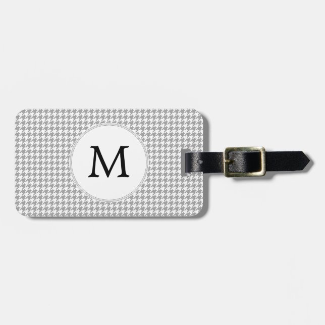 Personlig Monogram Grått Houndstooth Mönster Bagagebricka (Horisontell Framsida)